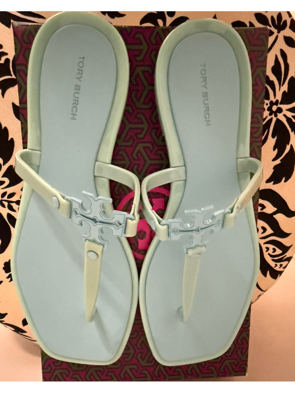 Tory Burch Pale Blue Logo Jelly Thong Sandals - Picture 3 of 4